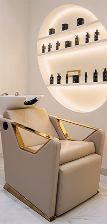 Backwash chair in our salon, a comfortable and essential element for hair washing and treatment