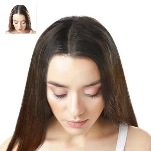 Hair topper extension providing seamless and full coverage for a natural and voluminous appearance.
